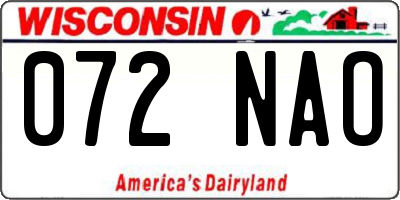 WI license plate 072NAO