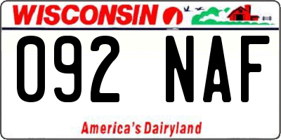 WI license plate 092NAF