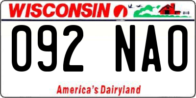 WI license plate 092NAO