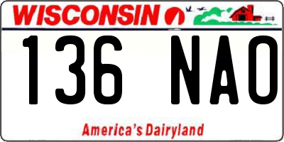 WI license plate 136NAO