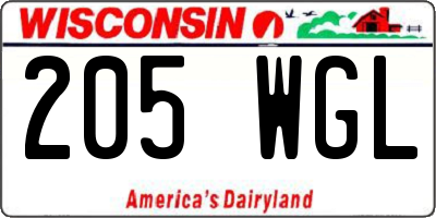 WI license plate 205WGL