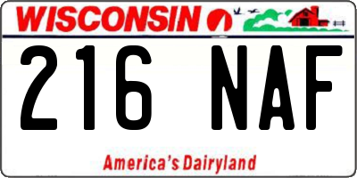 WI license plate 216NAF