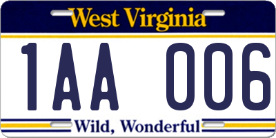 WV license plate 1AA006