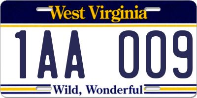 WV license plate 1AA009