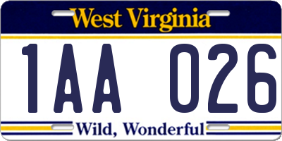 WV license plate 1AA026