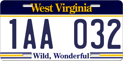 WV license plate 1AA032