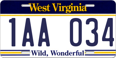 WV license plate 1AA034