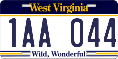 WV license plate 1AA044