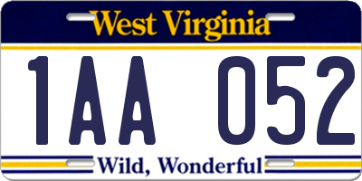 WV license plate 1AA052