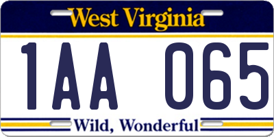 WV license plate 1AA065