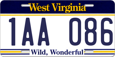 WV license plate 1AA086