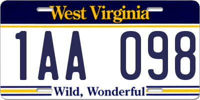 WV license plate 1AA098