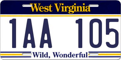 WV license plate 1AA105