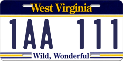 WV license plate 1AA111