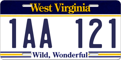 WV license plate 1AA121