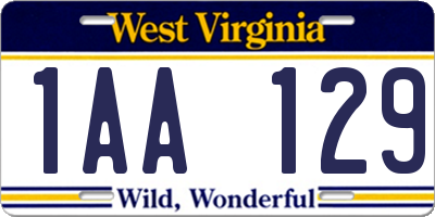 WV license plate 1AA129