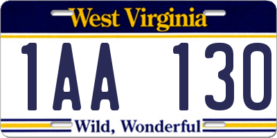 WV license plate 1AA130