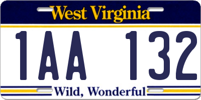 WV license plate 1AA132