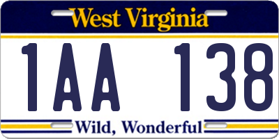 WV license plate 1AA138