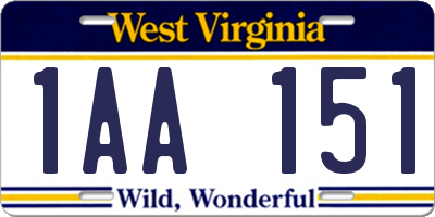 WV license plate 1AA151