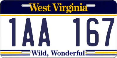 WV license plate 1AA167