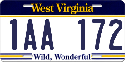 WV license plate 1AA172