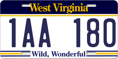 WV license plate 1AA180
