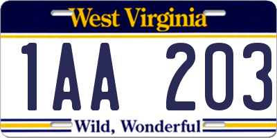 WV license plate 1AA203