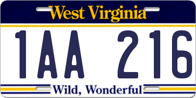 WV license plate 1AA216