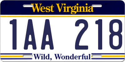 WV license plate 1AA218