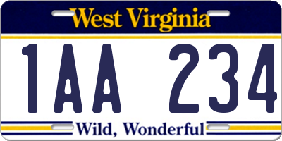 WV license plate 1AA234