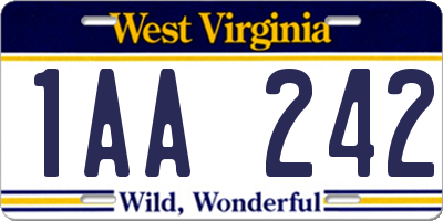 WV license plate 1AA242