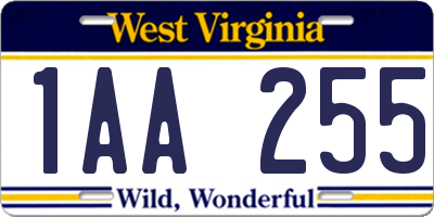 WV license plate 1AA255