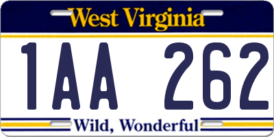 WV license plate 1AA262