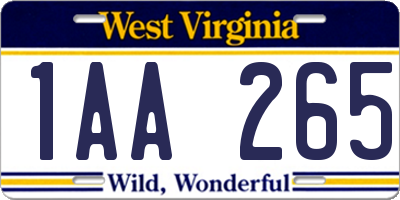 WV license plate 1AA265