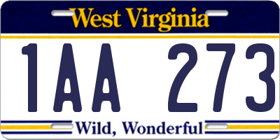 WV license plate 1AA273