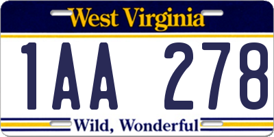 WV license plate 1AA278