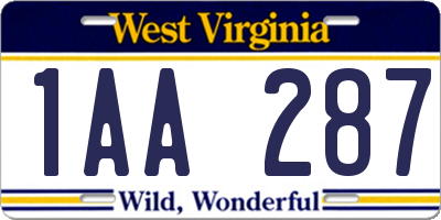 WV license plate 1AA287