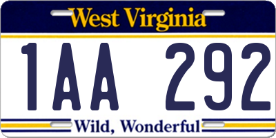 WV license plate 1AA292