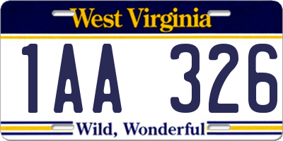 WV license plate 1AA326