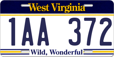 WV license plate 1AA372