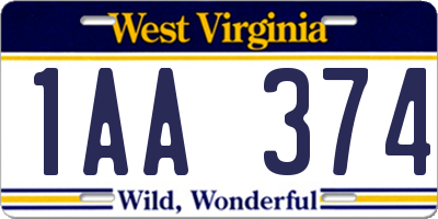 WV license plate 1AA374