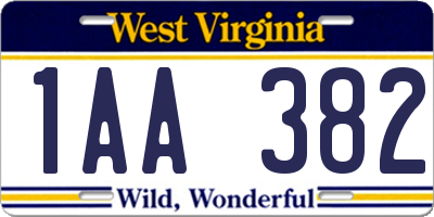 WV license plate 1AA382