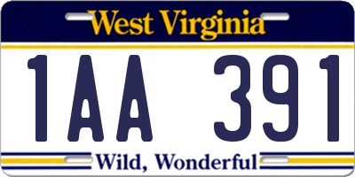 WV license plate 1AA391
