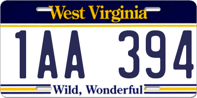 WV license plate 1AA394