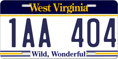 WV license plate 1AA404