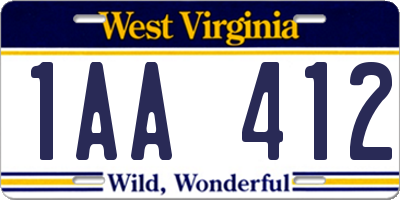 WV license plate 1AA412