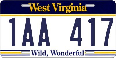 WV license plate 1AA417
