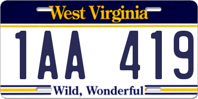 WV license plate 1AA419