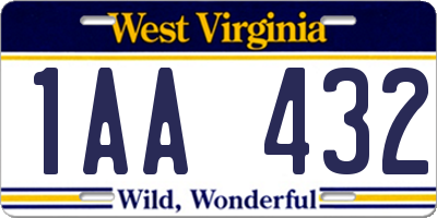 WV license plate 1AA432